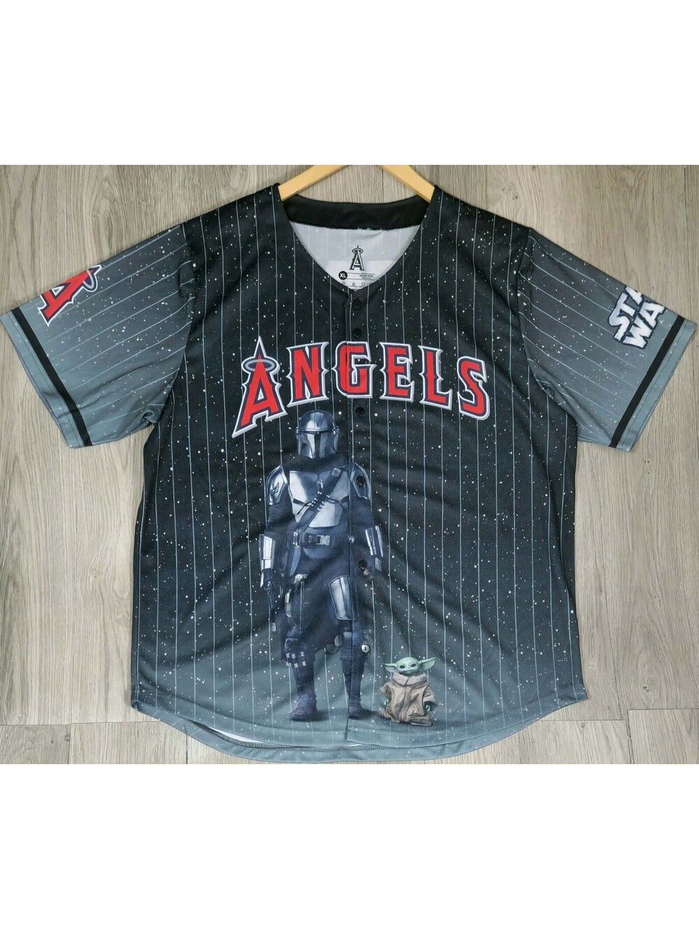 Los Angeles Angels Star Wars Mandalorian Grogu Baby Yoda Jersey XL MLB Disney#14